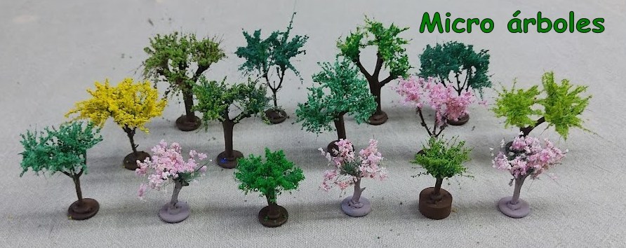 Colección de micro árboles clasificados por altura, copa y formato para tus maquetas
