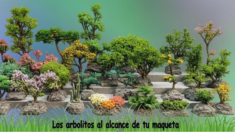 Arbolitos y vegetación a escala de Nature Center sobre roca: los arbolitos al alcance de tu maqueta